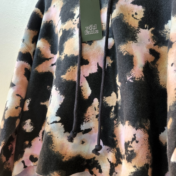 NWT Wild Fable Black Multi-Color Reverse Tie-Dye Cropped Hoodie Sweatshi… - Picture 3 of 7